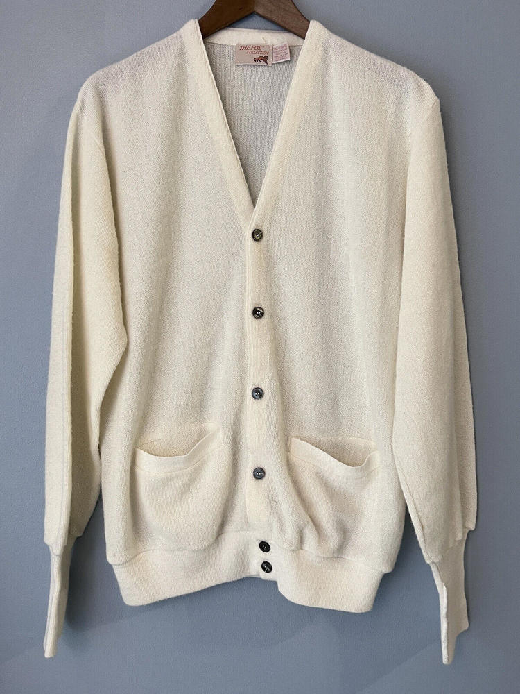 The Fox Collection Men’s Medium TALL Ivory Off White Grandpa Sweater Cardigan